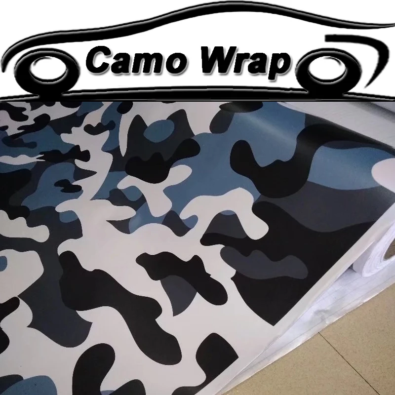 

Black White Blue Vinyl Snow Film Camouflage Car Wrap Foil Adhesive DIY Styling Truck Motorbike Vehicle Wrapping Decal