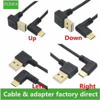 USB 2.0 A Male 90 Degrees Up Down Left Right angled Elbow to USB 3.1 Type C Elbow male Converter Data Sync Charging Cable 20cm