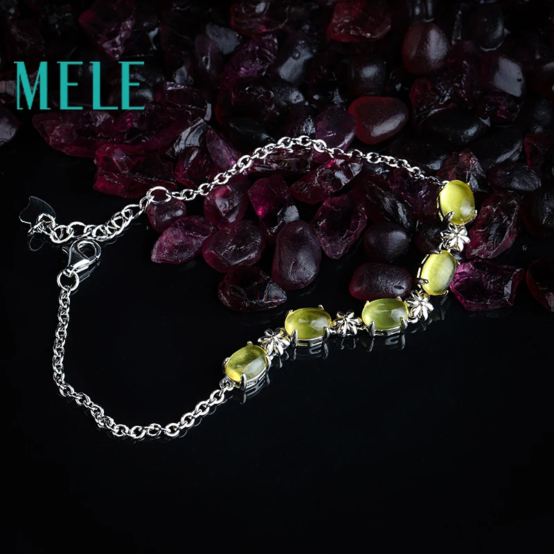 

New Bracelet in April 2021 Natural Grape Stone 5ct Yellowish Green Real 925 Sterling Silver Bracelet Beautiful for Women Jewelry