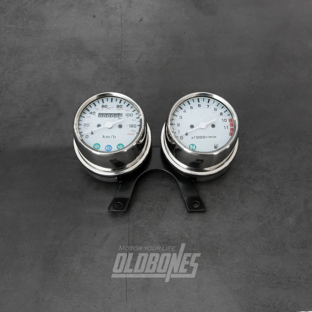 

OLDBONES Cafe Racer Universal Retro Motorcycle Mechanical odometer high quality speedometer and engine speed instrument