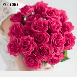 YO CHO 1 Head Pink Rose Artificial Flowers Silk Artificial Roses Real Touch Wedding Home Garden Decoration Fake Flower Bouquet