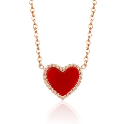 Classic Double Sided Design Exquisite Lace Heart Shell Necklace Pendant Stainless Steel Rose Gold Color Love Necklace For Women