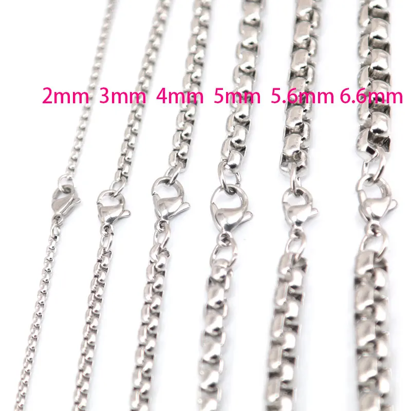 2mm 3mm 4mm 5mm 5.6mm 6.6mm Stainless Steel box Necklace Chain For women men locket pendant