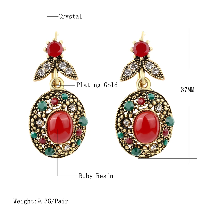 Indian Gold Statement Earrings For Women Vintage Boho Big Red Blue Stone Clip On Earings Fashion Turkish Jewelry 2018