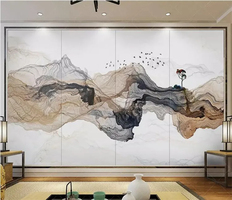 wall paper Custom photo wallpaper mural zen mood abstract ink landscape wall decorative painting papel de parede