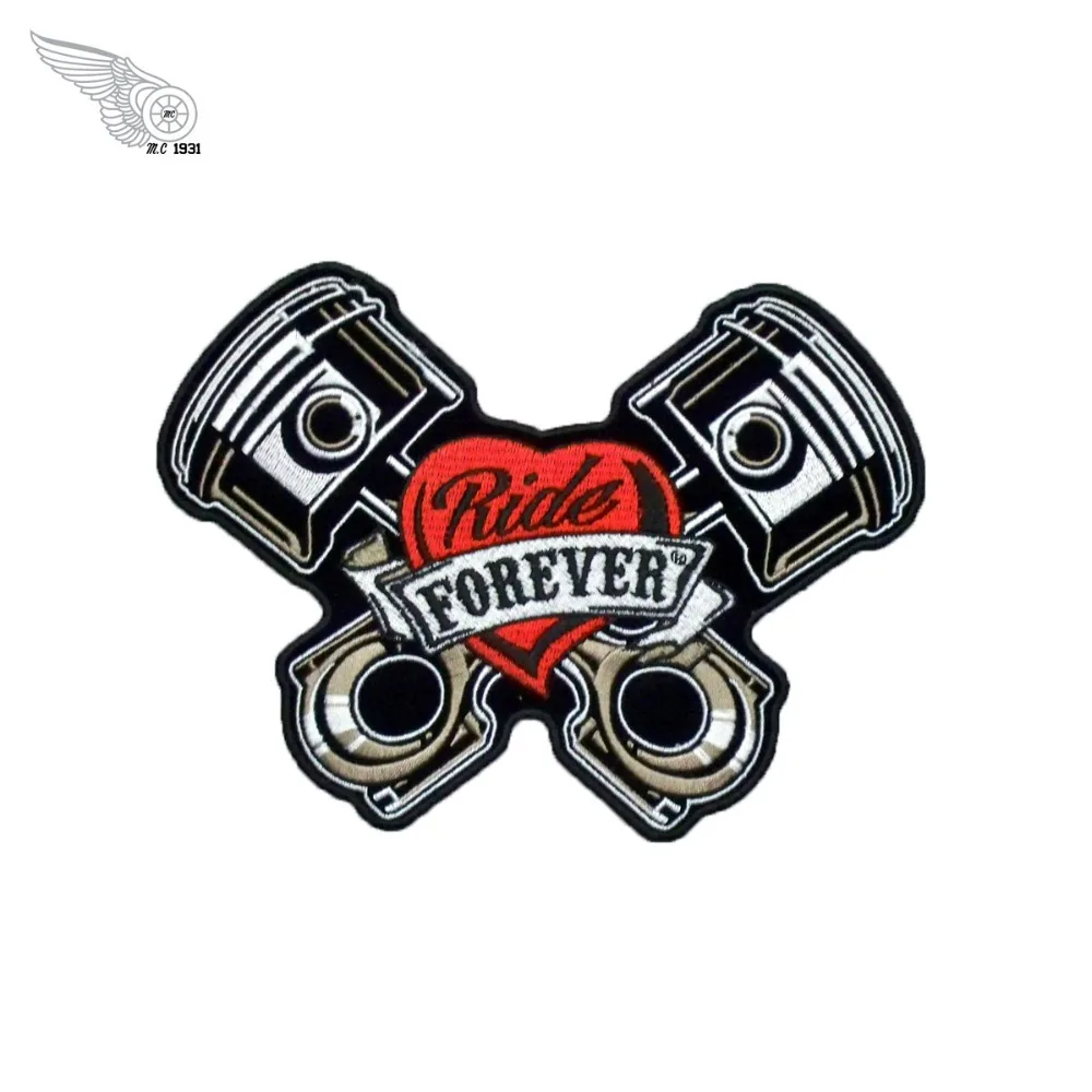 Ride Forever Piston Embroidered Patch MC Motorcycle Club Rider Biker Patches for Clothing Iron on Badges Vest Jacket Sticker