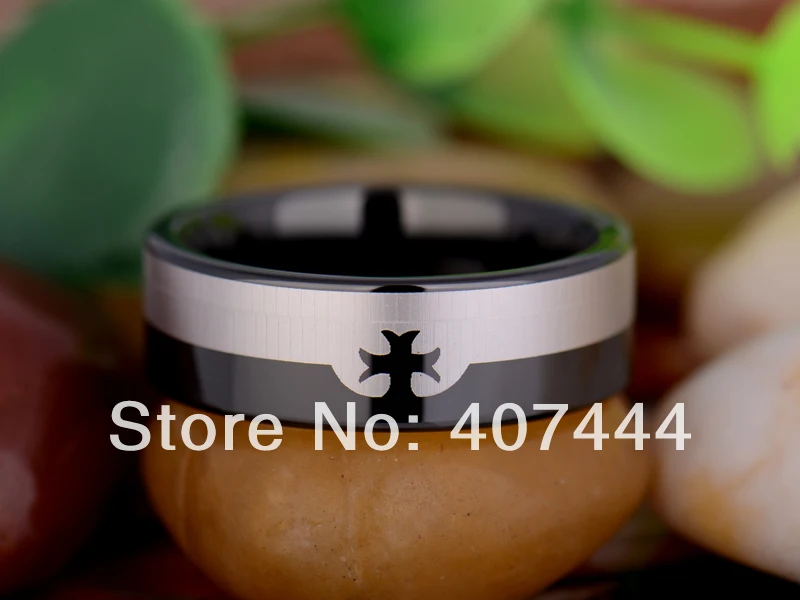 Free Shipping USA UK France Canada Russia Brazil Hot Sales 8MM Black Masonic Knights Templar Cross Tungsten Carbide Wedding Ring