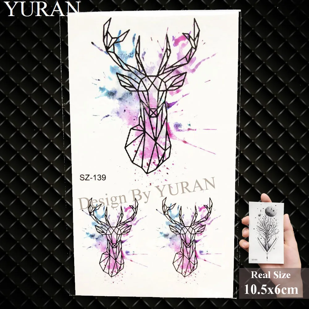 YURAN – autocollants de tatouage temporaire, motif renard, Art corporel, pour femmes et filles, bras, étanche, motif géométrique, oiseaux, Sexy