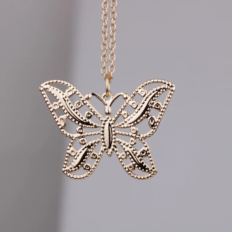 N341 Fashion Embossed butterfly necklace two color options