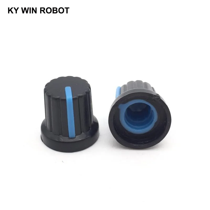 New 10 Pcs Blue 6mm Shaft Hole Dia Plastic Threaded Knurled Potentiometer Knobs Caps