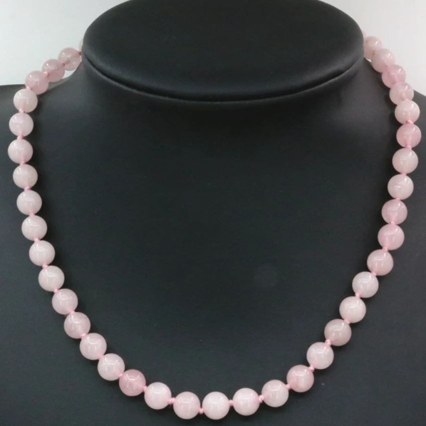 Wholesale price 8mm pink crystal cherry quartz stone jades chalcedony round beads necklace for women chain jewelry 18inch B3199