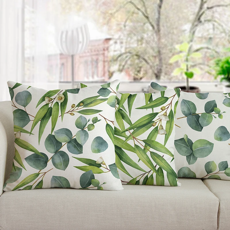 

Tree Leaf Green Plant Flower Pillow Cover Floral Linen Pillow case Home Decorative Throw Pillows sofa Pillow Cushion Covers