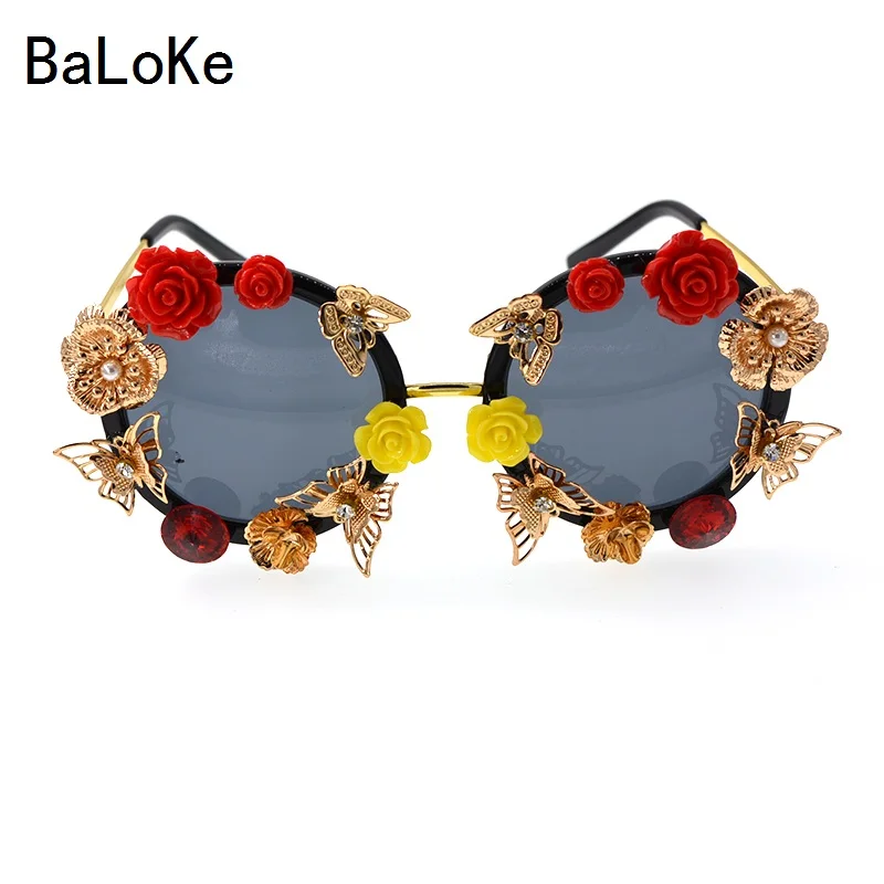 

New Arrival Brand Designer Sunglasses Women Red Flowers Baroque Style Elegant Sunglasses For Ladies Beach Summer Eye-wear