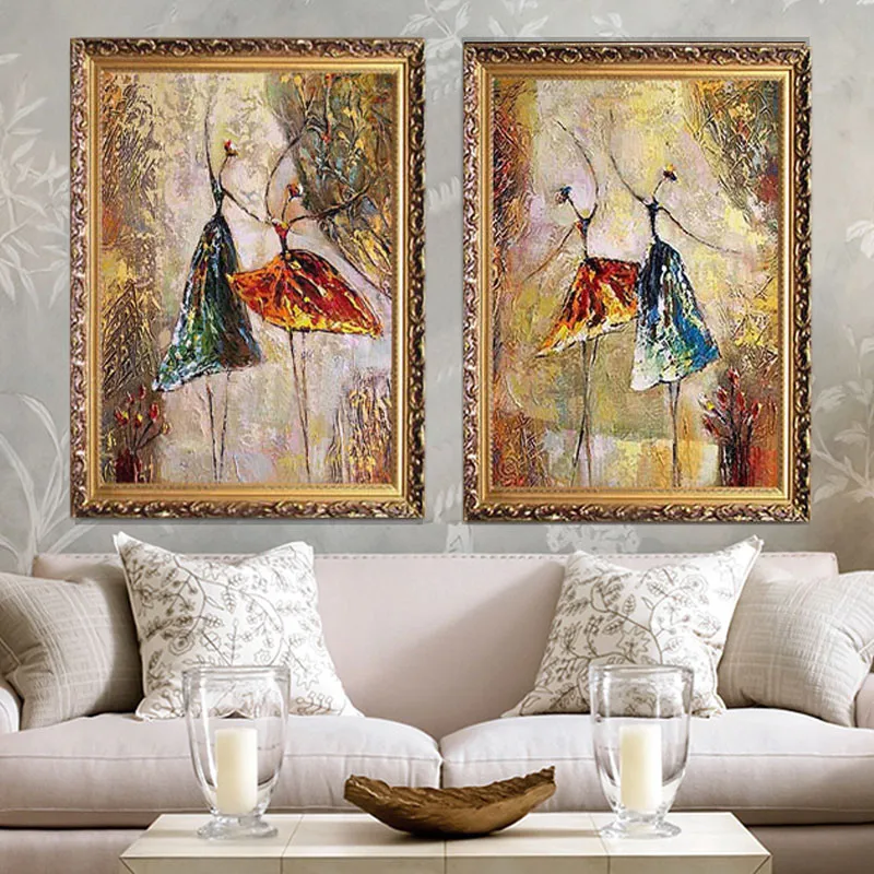 

Hand painted retro style canvas oil paintings ballet dancers wall pictures for living room cheap figure picture best seller