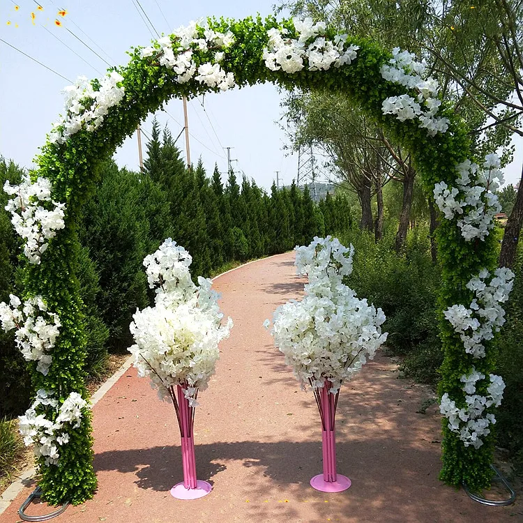 New 2.5M height Wedding Centerpieces green plant metal wedding flower arch with Milan Grass for wedding backdrop party decor