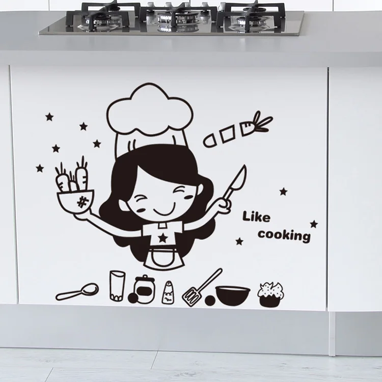 Cartoon-ähnlicher Küchen-Wandaufkleber für Küche, Restaurant, Hintergrunddekoration, Wandbild, Heimdekoration, selbstklebende Tapete – Detail 6