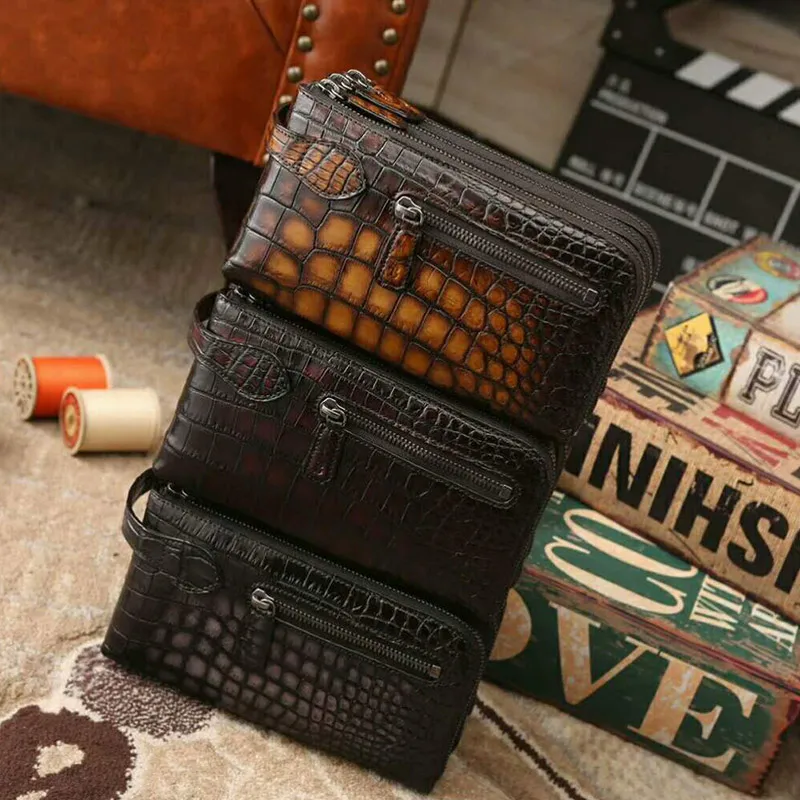 Luxury fashion crocodile leather Men Leather Envelope band Clutch Bag Male alligator Document Bag Travel Clutches genuine brand