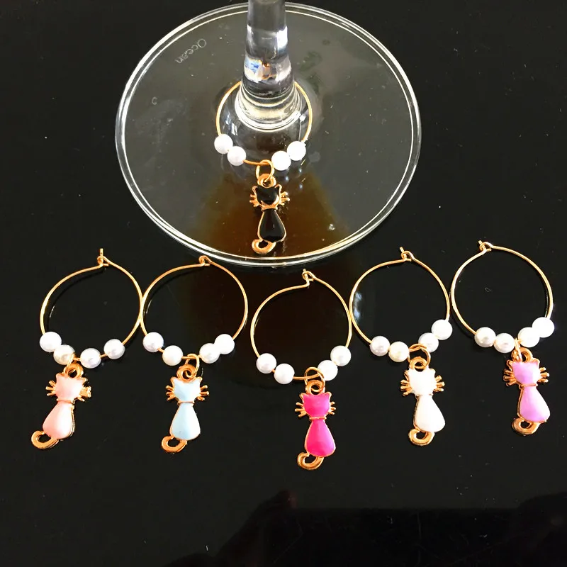 6 Pieces Kitty Cat Wine charm New Fashion Wine Glass Charms Rings Marker Christmas Party Bar Table Decorations Christmas Gift