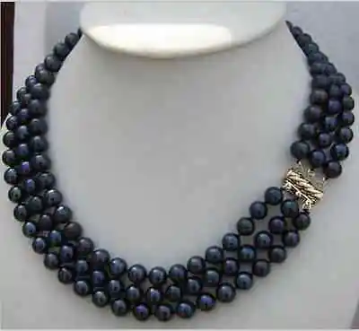 

FREE SHIPPING HOT sell new Style triple strands 7-8mm natural tahitian black pearl necklace 18-20inch