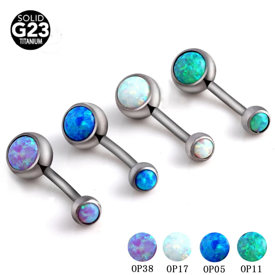 Tracked ! Hot Opal Navel Rings Solid G23 Titanium Silver Color Dangle Ball Belly Button Rings Piercing Body Jewelry Men Jewelry