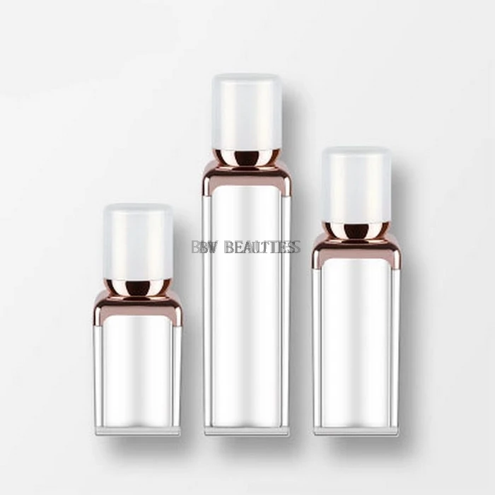 

15ml 30ml 50ml pearl white+rose gold square shape acrylic airless bottle for lotion emulsion foundation liquid cosmetic packing