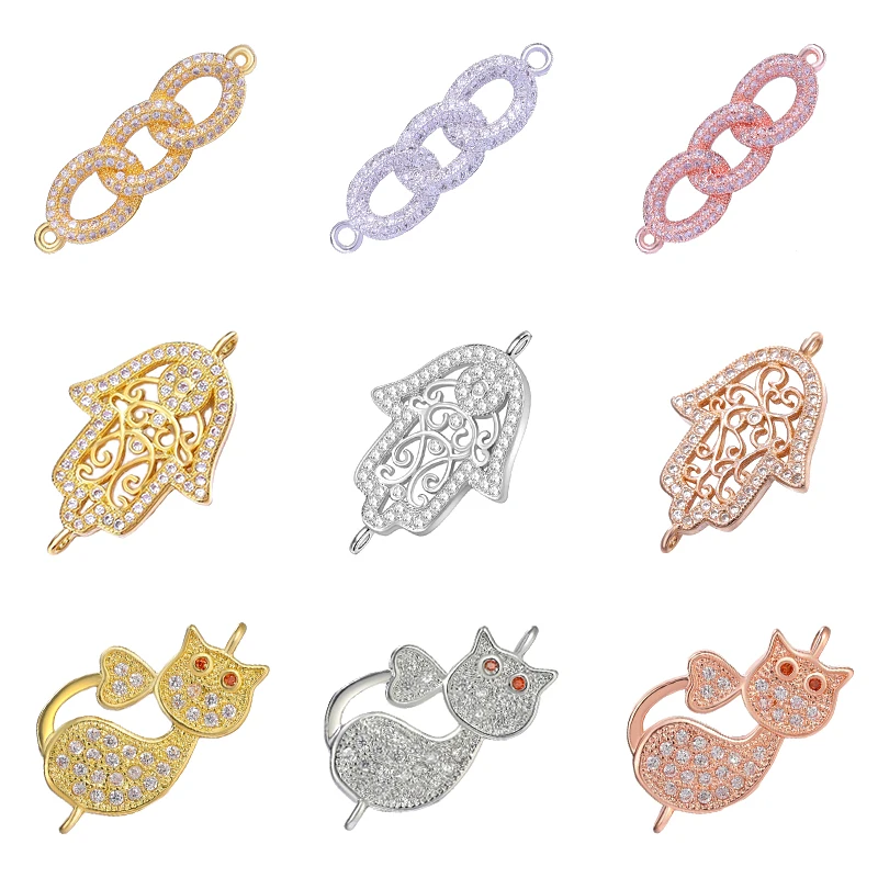 Juya New Arrival Jewelry Findings Supplies 2 Loops Infinity Hamsa Animal Charm Connectors For DIY Bracelets Making Accessories