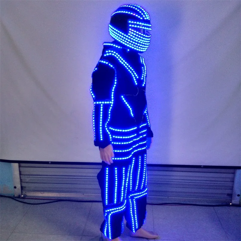 Nightclub Bar party  LED Luminous Dance Costume Clothes With Led Helmet Glowing Robot Suit Stage Performance Clothing Dancewear