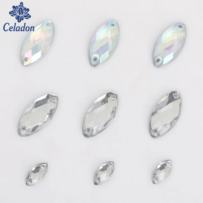 Wholesale Rhinestones 5*10/9*18 mm Clear AB Crystal 2 Holes Sew On Rhinestone Jewelry For Cloth Shoes Decoration DIY Craft