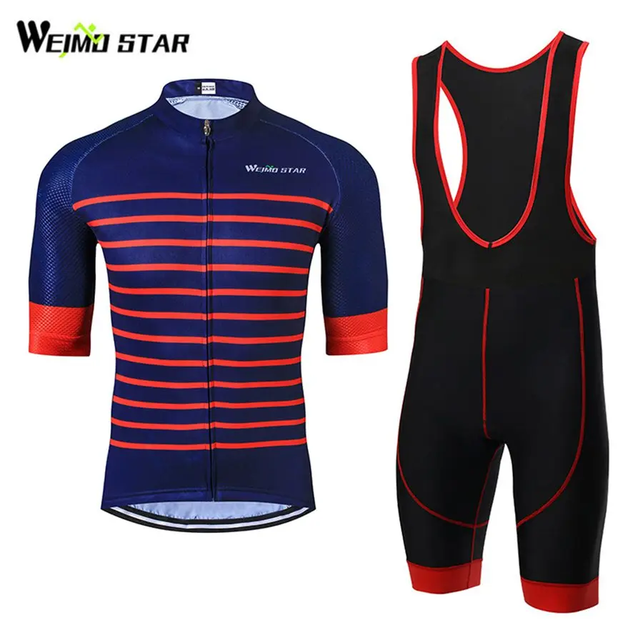 

Red stripes Shirt Cycling Jersey 2017 New WEIMOSTAR Men Bike Jersey Half Sleeve MTB Cycling Clothing Bib Shorts Suit