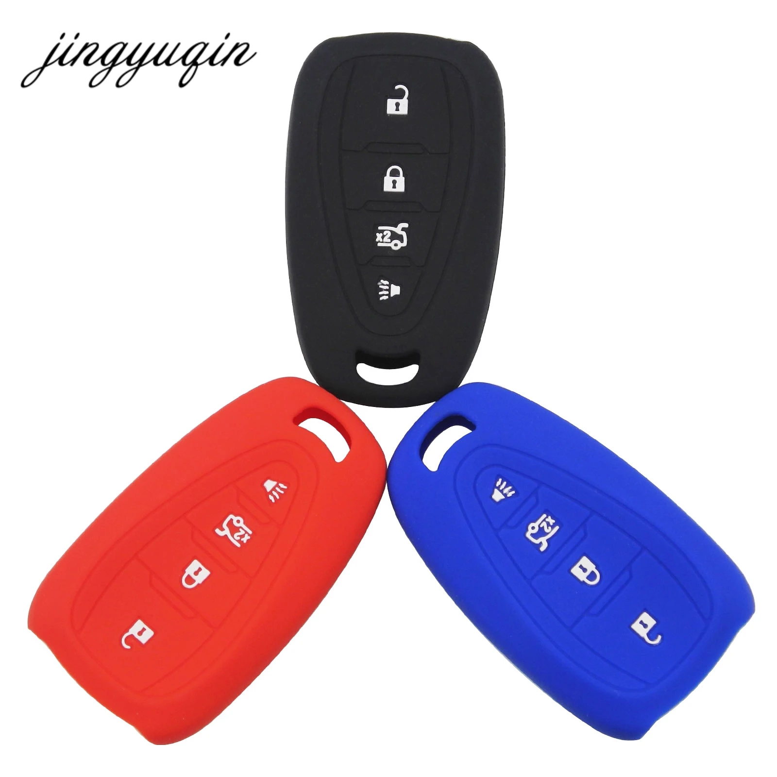 

jingyuqin For Chevrolet Cruze Malibu 2016 XL Camaro Remote Keyless 4 buttons Silicone Car Key Cover Case Set