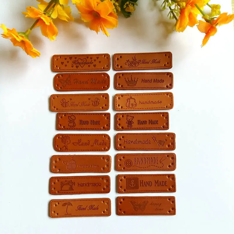 Mix 50PCs/lot Fashion Handmade Labels PU Leather Tags On Clothes for Garment Labels For Jeans Bags Shoes Sewing Accessories