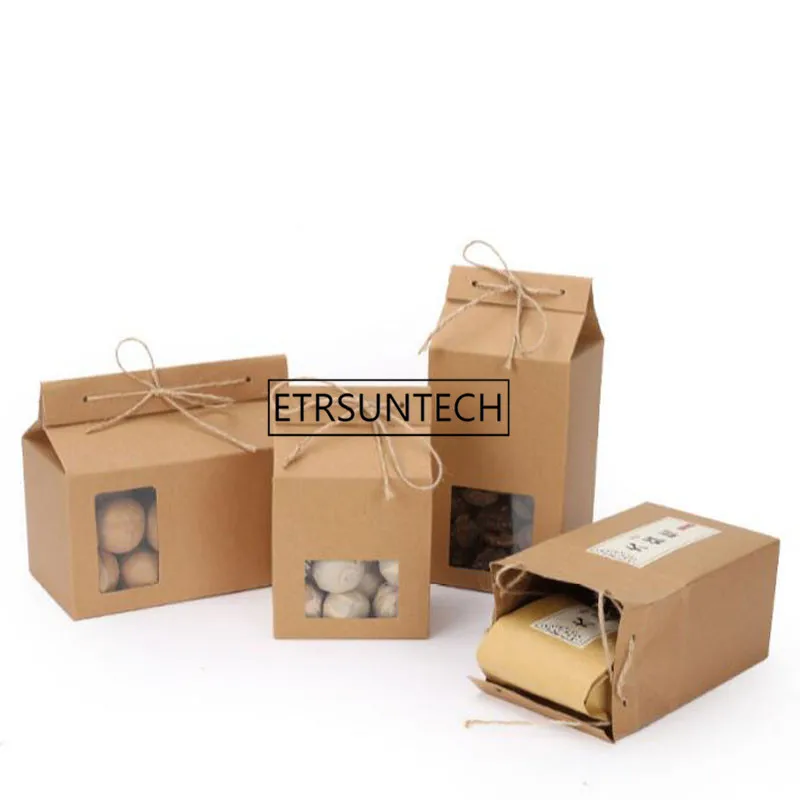 Retro Kraft Paper Box DIY Wedding Gift Favor Boxes Party Candy Box Tea Packaging with Jute Rope 100pcs