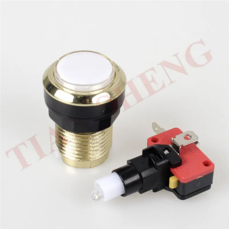 Free shipping 33mm Gold Plated illuminated push button with 12v LED/5 color choice Arcade Start Push Button with microswitch