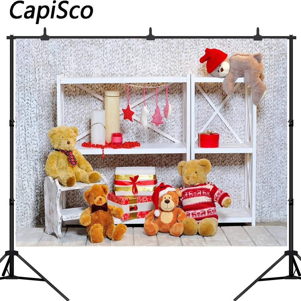 

Capisco Photography Backdrops Christmas Bear toy Gift Candle Wooden floor Child Photo Backgrounds Photo Studio