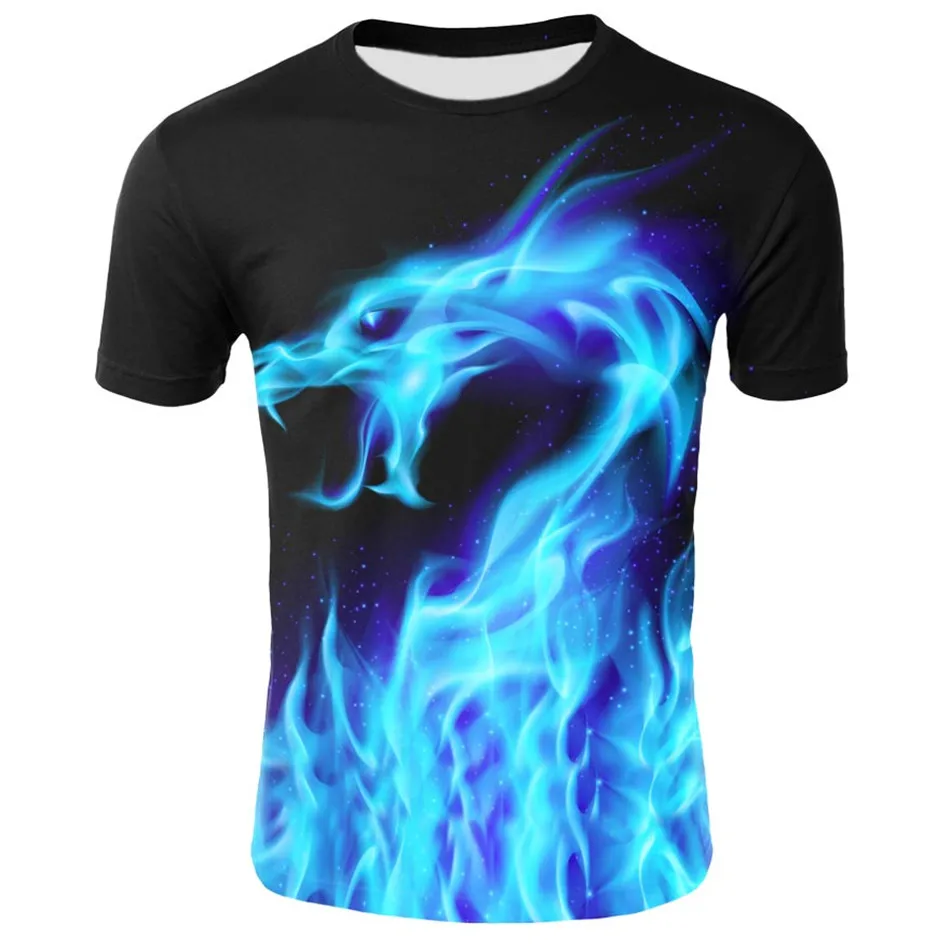 

4-13Y Kids Summer Fashion 3D T-Shirt Blue Flame Dragon Funny Design Boy Girl Print T Shirts Children Cool Birthday Clothing Tops