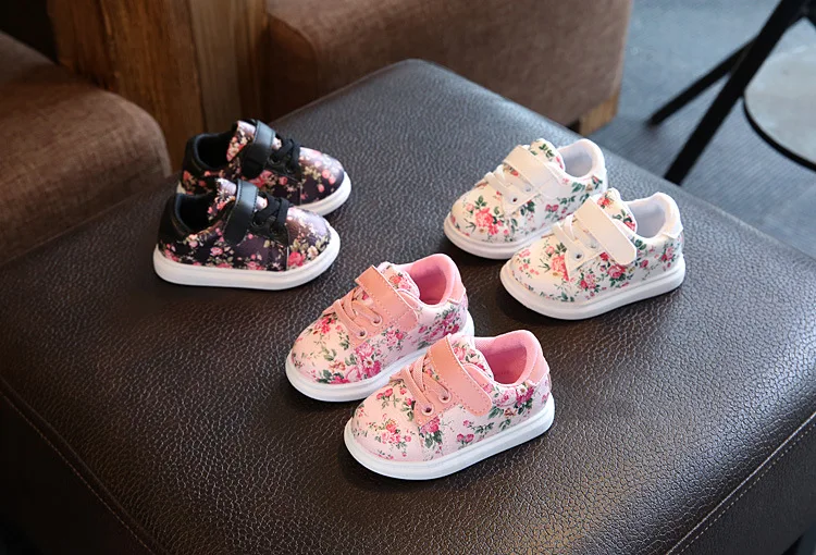 New Kids Shoes For Girls Fashion Children Casual Shoes Floral Cute Toddler Kids Sneakers Breathable Baby Girls Shoes EU 21-30