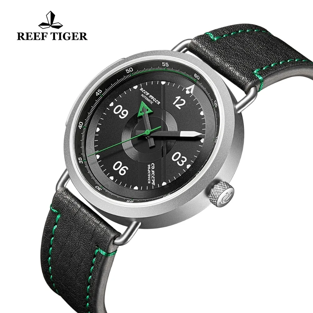 Reef Tiger/RT New Design Simple Watch Men Leather Strap Steel Waterproof Military Watches  Automatic Watches RGA9055