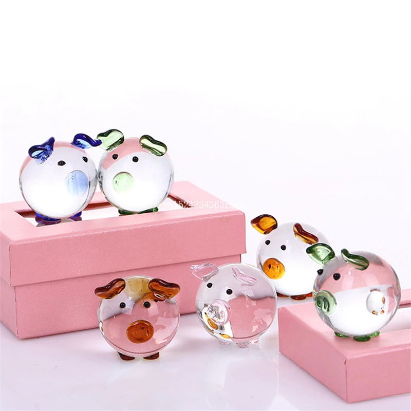 20Sets Animal Miniature House Decoration K9 Crystal Pig Figurines Miniatures Glass Fengshui Crafts Cute Ornaments Party Favors