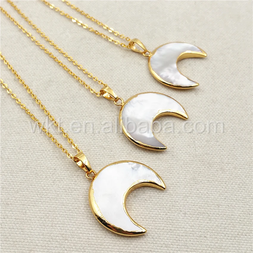 WT-N871 Wholesale Custom White Horn Natural Shell Necklace  With Gold Chain For Women Jewelry Daily Decoration