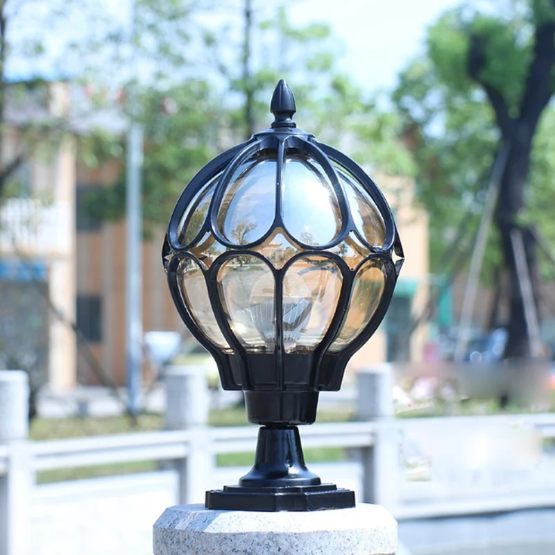 European Outdoor Garden Post Lighting E27 Glass Ball Landscape Lights Retro Waterproof Garden Decorative Lighting Lamp