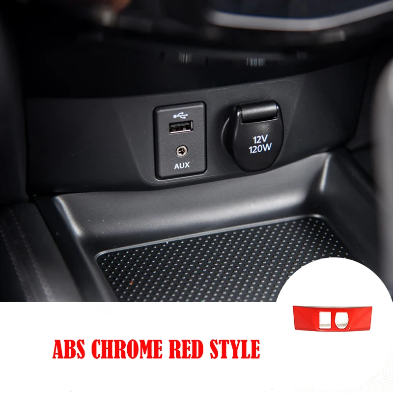 ABS Chrome Red Style Cigarettes Lighter Panel AUX USB Frame Trim Cover for Nissan X-TRAIL Xtrail T32 2014 - 2019 accessories