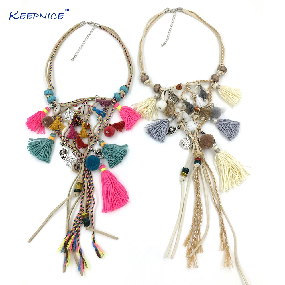 New Boho Handmade Jewelry Past Present Future Necklaces Bohemia Tassel Pendant Necklace Multi-Layer Chorkers Necklaces