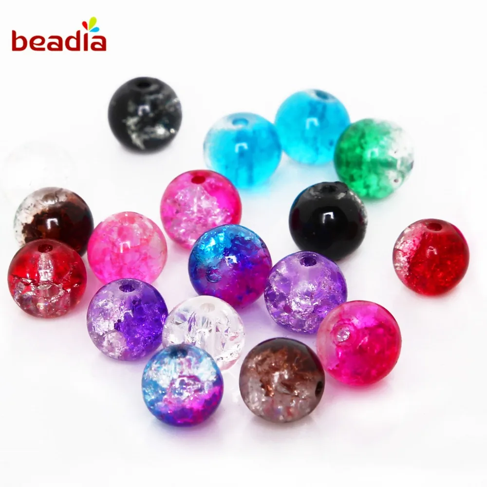 New 40cm/strand(approx 65pcs) Two-Tone Color Crackle 6mm Glass Beads Hole 2mm for Bracelet Necklace Earring Making Accessories