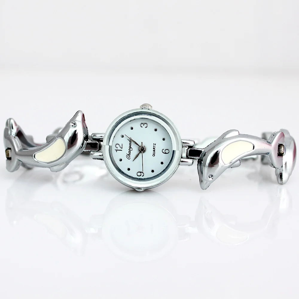 High Quality Fashion Woman Girl Dolphins Strap Stainless Steel Quartz Bangle Bracelet Wristwatch O118 Drop shipping