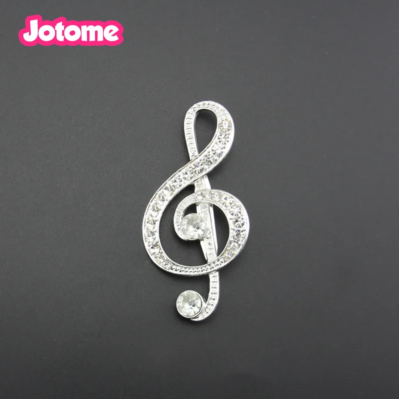 

100pcs/Lot Wholesale Clear music Note Rhinestone silver tone brooch pin/broach for dress decoration