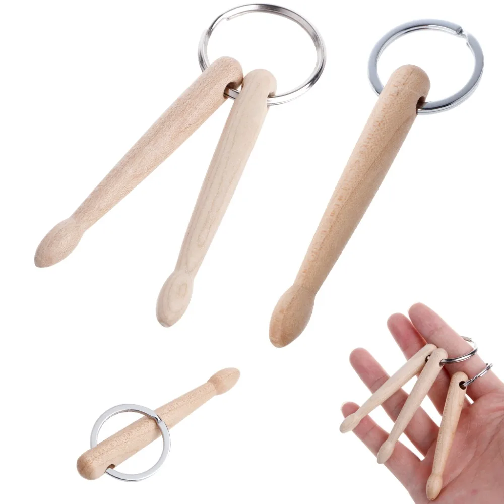 Wood Drumsticks Percussion Key Ring Chain Keyrings Mini Drum Sticks Keychain