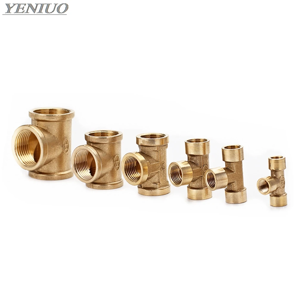 Tee Type Brass Pipe Fitting Adapter Coupler Connector For Water Fuel Gas 1/8\