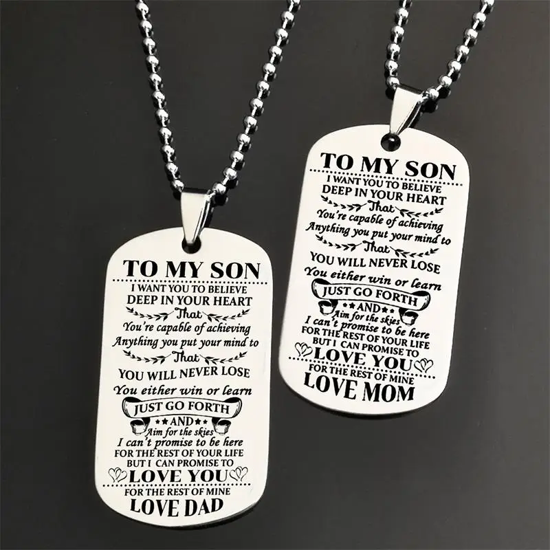 Family Necklaces Dog Tags Dad\mom To Son\daugthter Pendant Inspirational Necklace Metal military Dog tag Engraving Steel Gift