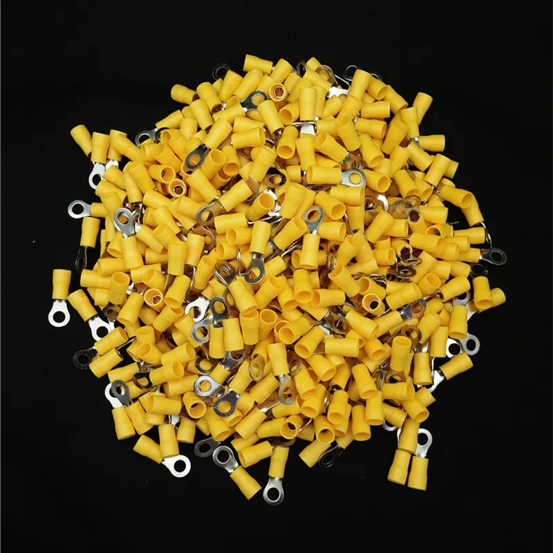 500 Pcs RV5.5-5 AWG 12-10 Yellow Sleeve Pre Insulated Ring Terminals Wire Connector Free shipping