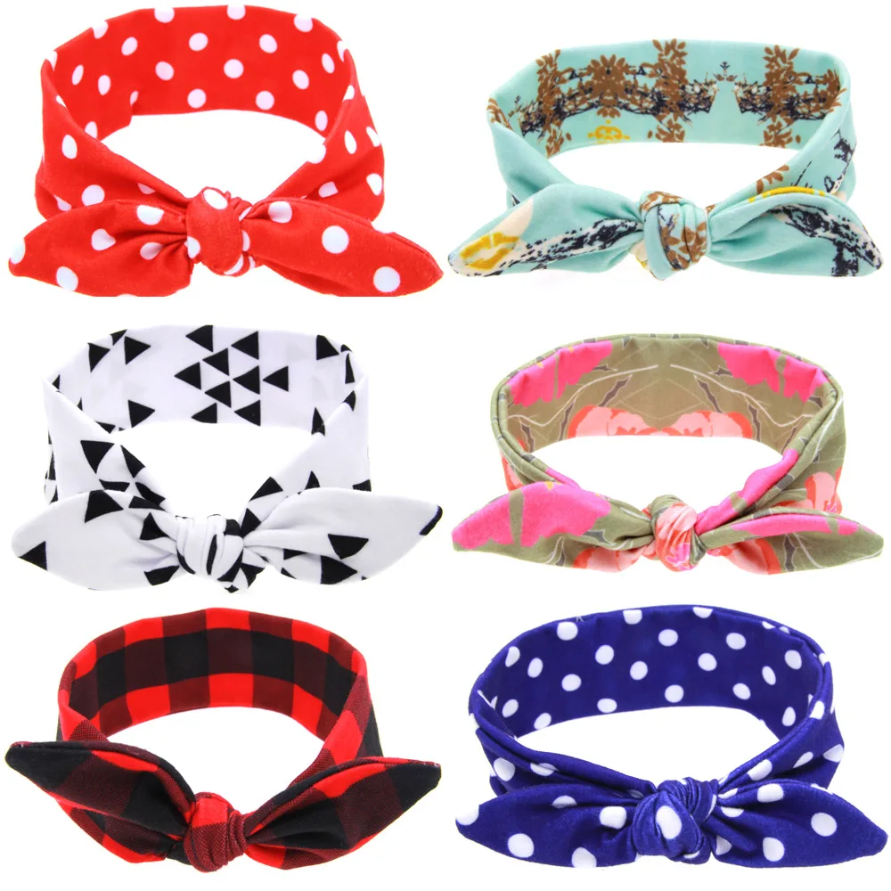 

2018 New 10pcs/lot Baby Grils Rabbit Ear Knot Headband Kids Infant Turban Knotted Tie Dots Hair Accessories Children Headwear